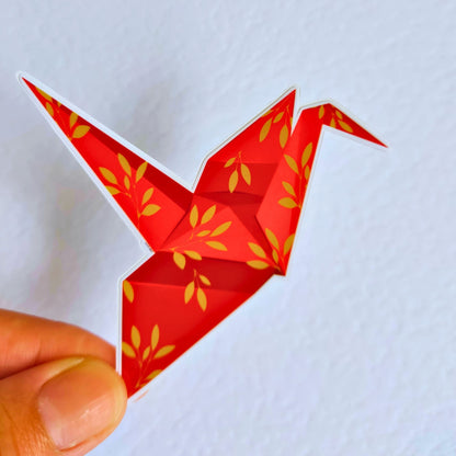 origami crane die cut sticker.