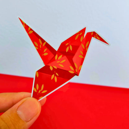 beautiful crane origami die cut sticker.