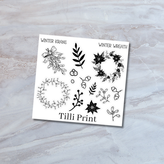 winter wreath foiled planner stickers