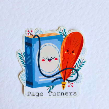 a book and a pen as page turners sticker