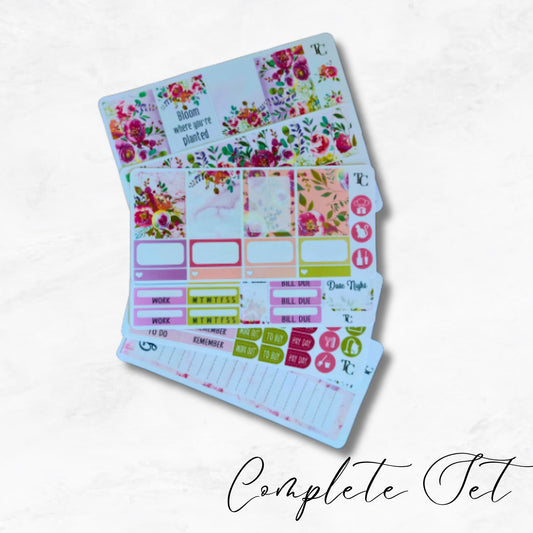Complete set of 6 pages weekly layout planner sticker with bloom theme.