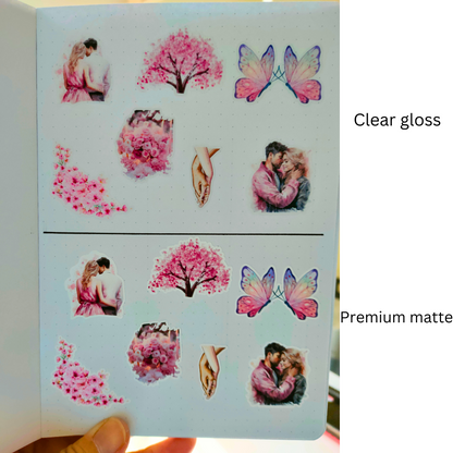 the showcase of clear gloss and premium matte planner stickers from set of love is timeless.