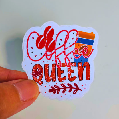 Coffee queen die cut sticker.